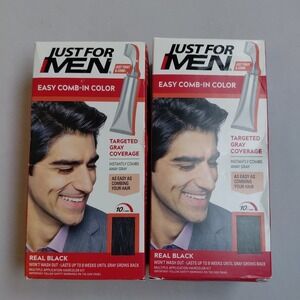 Lot Of 2 NEW Just For Men Easy Comb-In Hair Color Real Black A-55